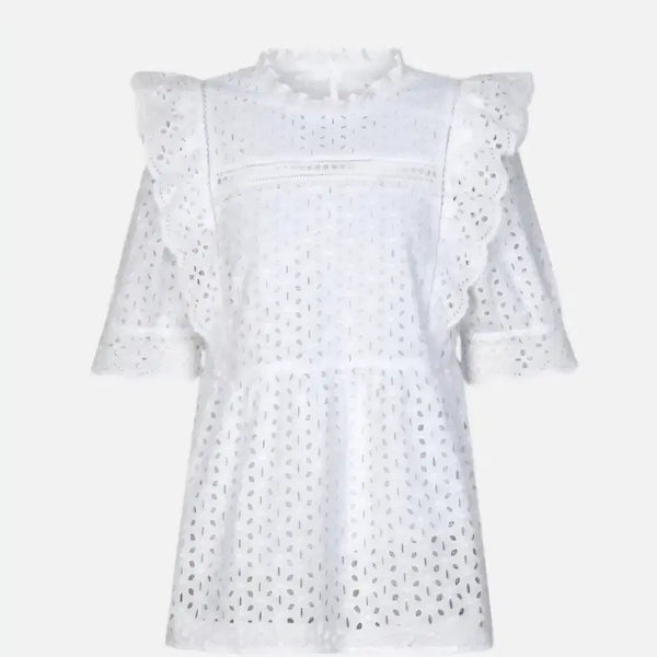 [BUNJANG] GIBI White Embroidered Blouse with Punching Detail / 기비 펀칭 화이트 자수 블라우스