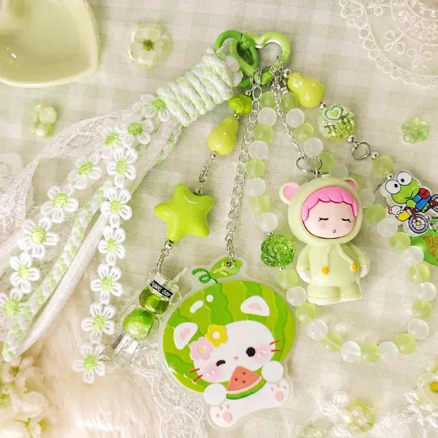 [BUNJANG] Handmade Kitty Cherry Fruit Baby Figure Keyring Strap / 키티 체리 과일 코자는 아기 피규어 키링 스트랩(수제)