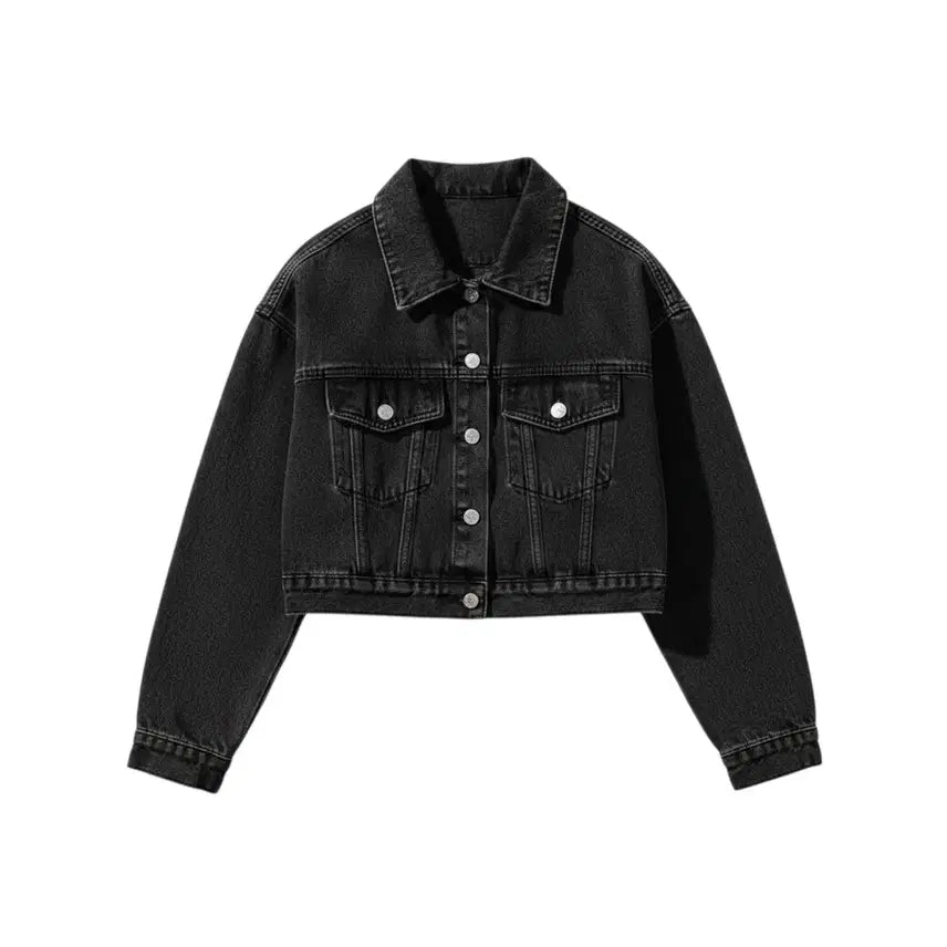 [BUNJANG] Women's Black Denim Cropped Jacket Size 29-8 / 여성66/ 크롭 흑청 데님자켓 29-8