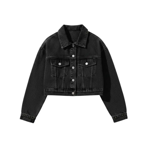 [BUNJANG] Women's Black Denim Cropped Jacket Size 29-8 / 여성66/ 크롭 흑청 데님자켓 29-8