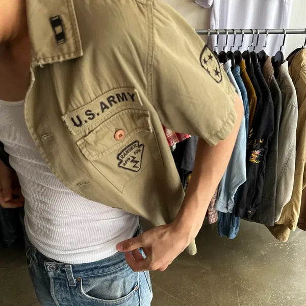 [BUNJANG] AVIREX U.S.A Military Work Shirt Beige Cotton Patch Embroidered Size M / AVIREX U.S.A 밀리터리 워크 셔츠