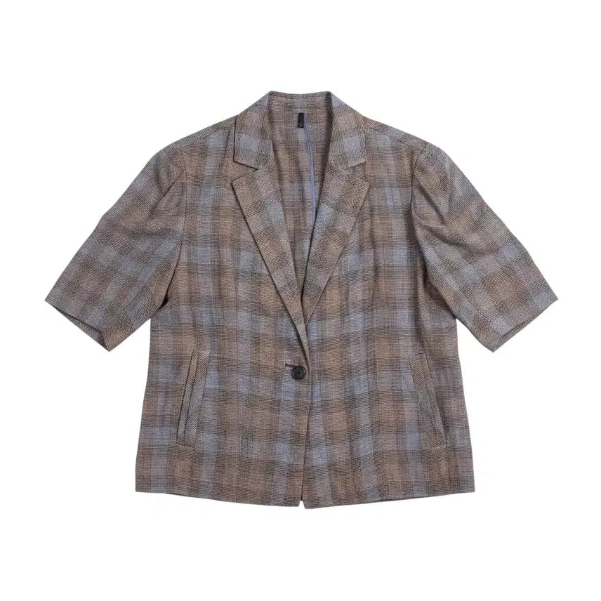 [BUNJANG] Steel Benetton Check Linen Jacket (Women's Size 44) / 여성 44사이즈(95)/ 스틸 베네통 체크 린넨자켓 29-18
