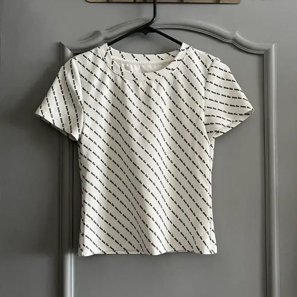 [BUNJANG] Matinkim Lettering Spandex Short-Sleeve T-Shirt / 마뗑킴 래터링 스판 반팔