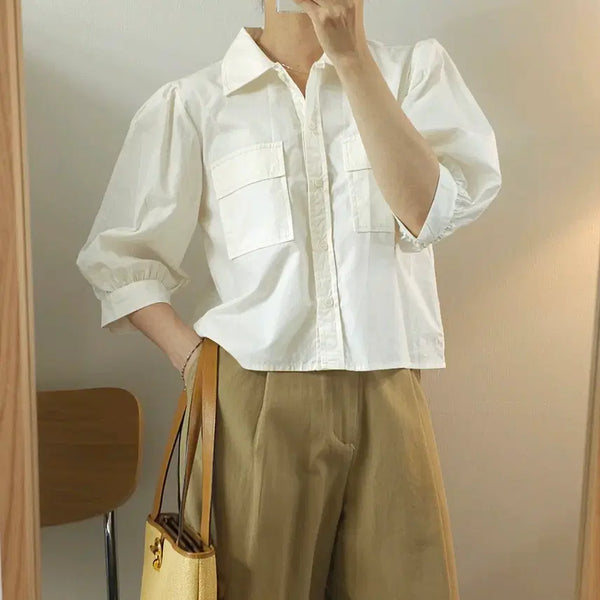 [BUNJANG] JJ JIGOTT Women's 7/10 Sleeve Puff Sleeve Shirt / (F)JJ지고트 여성 7부 셔츠 퍼프 포켓
