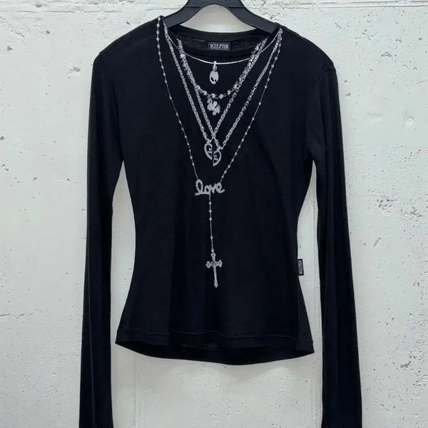 [BUNJANG] Sculptor Faux Necklace Tee Black/Silver / 스컬프터 Faux Necklace Tee Black/Silver