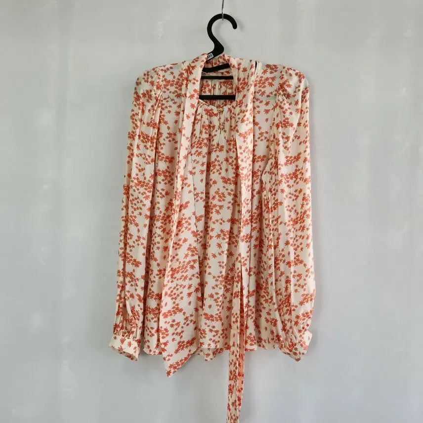 [BUNJANG] PAUL & JOE Silk Floral Scarf Tie Blouse Size 55 / 0585 폴앤조 실크 꽃무늬 스카프 타이 블라우스 55사이즈