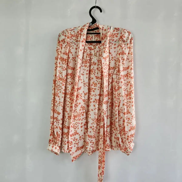 [BUNJANG] PAUL & JOE Silk Floral Scarf Tie Blouse Size 55 / 0585 폴앤조 실크 꽃무늬 스카프 타이 블라우스 55사이즈