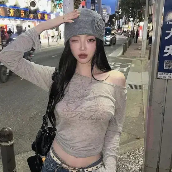 [BUNJANG] GILLIA ARCHIVE Star Wing Sheer Long Sleeve - Gray / 길라아카이브 스타 윙 롱 슬리브STAR WING SHEER 그레이