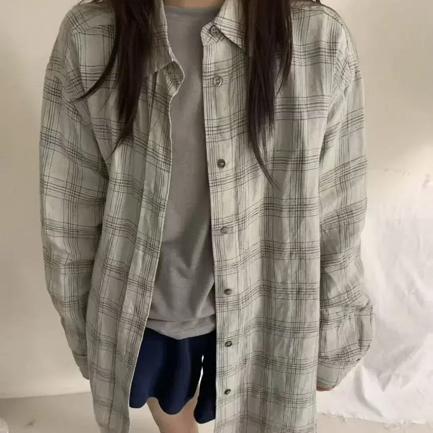 [BUNJANG] Blue Check Pattern Shirt / 체크 남방