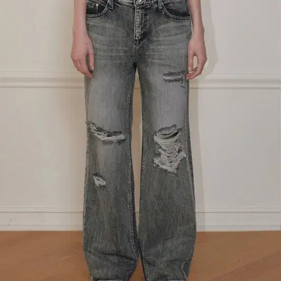 [BUNJANG] Bohemian Seoul Highlight Damage Wide Pants - Grey / 보헤미안서울 하이라이트 데미지 와이드 팬츠 s 그레이