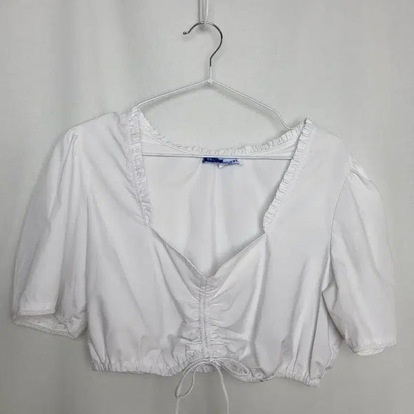 [BUNJANG] Vintage Crochet White Short Blouse / 빈티지 크로셰 화이트 숏 블라우스