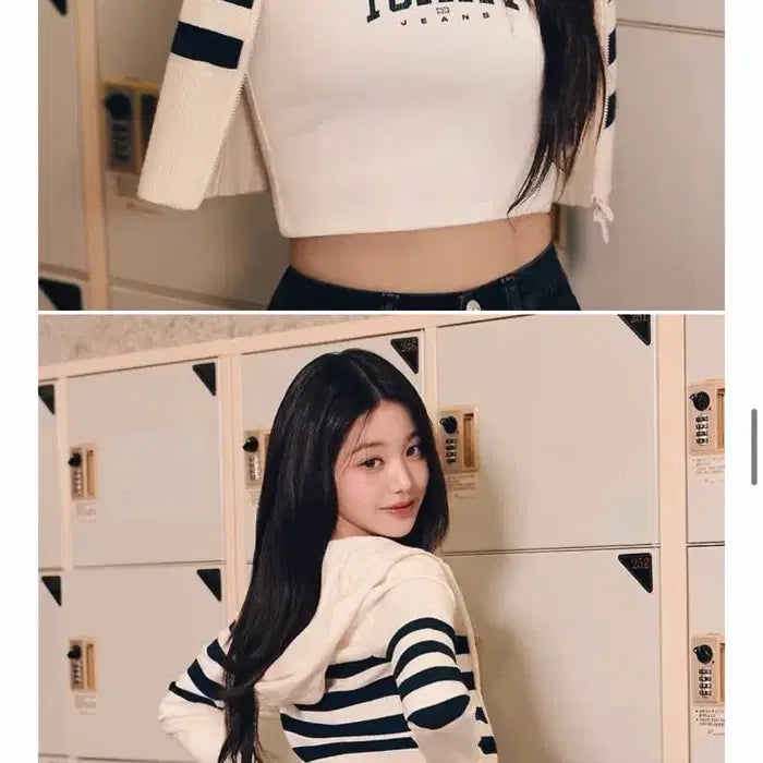 [BUNJANG] Tommy Jeans Stripe Cropped Zip-Up / 타미진스 스트라이프 크롭 집업