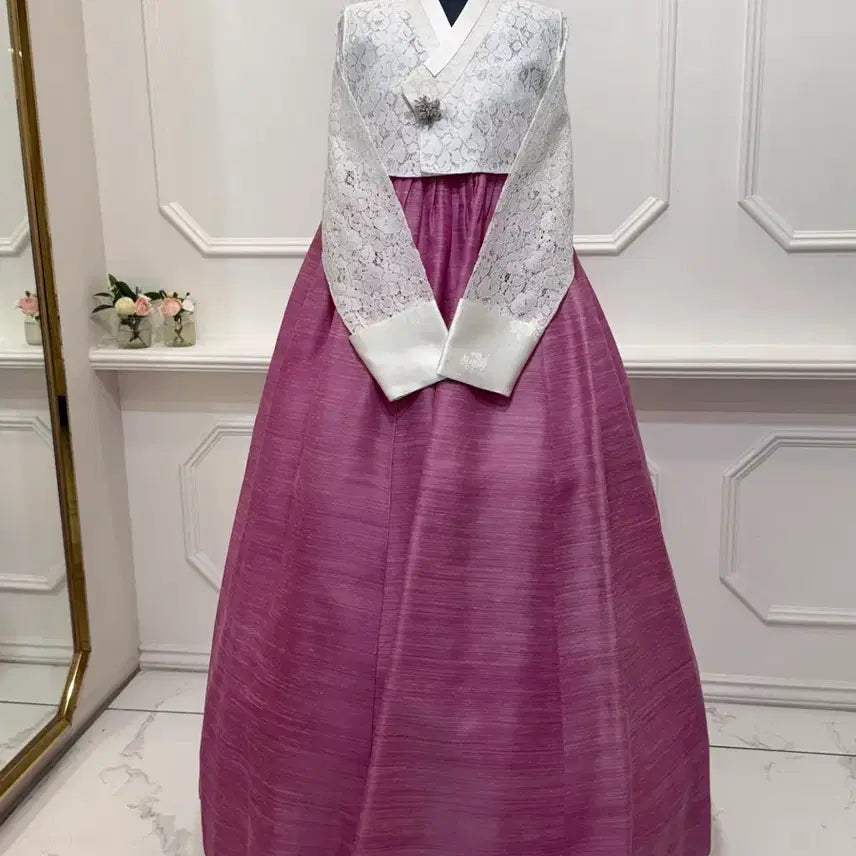 [BUNJANG] Lace See-through Pink Hanbok Size 55 / 레이스 시스루 핑크 한복 55
