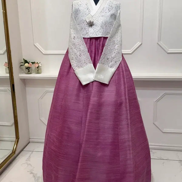 [BUNJANG] Lace See-through Pink Hanbok Size 55 / 레이스 시스루 핑크 한복 55