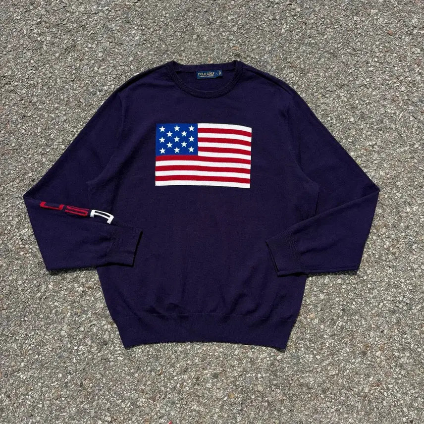 [BUNJANG] Polo Ralph Lauren Golf Flag Knit L-XL / 폴로 랄프로렌 골프 성조기 라운드 니트 L-XL