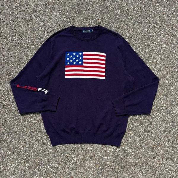 [BUNJANG] Polo Ralph Lauren Golf Flag Knit L-XL / 폴로 랄프로렌 골프 성조기 라운드 니트 L-XL