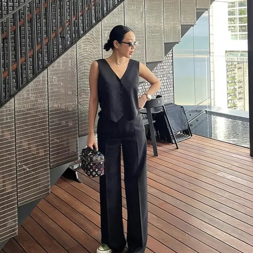 [BUNJANG] Many More Mong Bijou Summer Slacks - Black / 매니모어몽 비죠 썸머 슬랙스 M