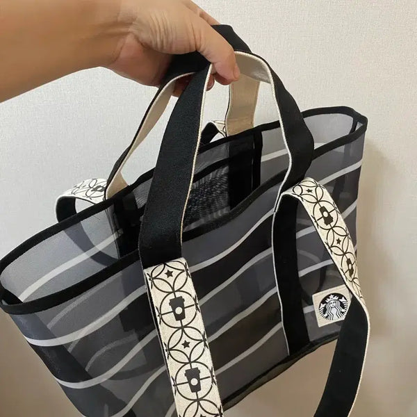 [BUNJANG] Starbucks Striped Mesh Tote Bag (Shoulder Bag) / 스타벅스 스트라이프 메쉬 토트백(숄더겸용)