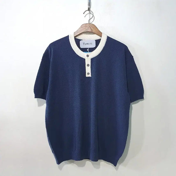[BUNJANG] Colorblock Boucle Henley Short-Sleeve Knit (6 Colors) / SS신상) 배색 부클 헨리넥 반팔니트 6color