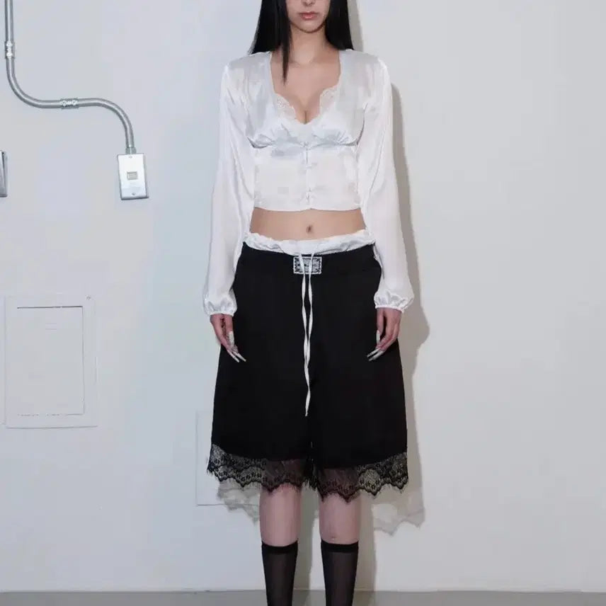 [BUNJANG] MLK Logo Satin Lace Pants / MLK 로고 세틴 레이스 팬츠