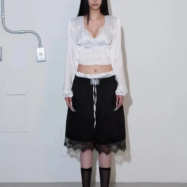 [BUNJANG] MLK Logo Satin Lace Pants / MLK 로고 세틴 레이스 팬츠