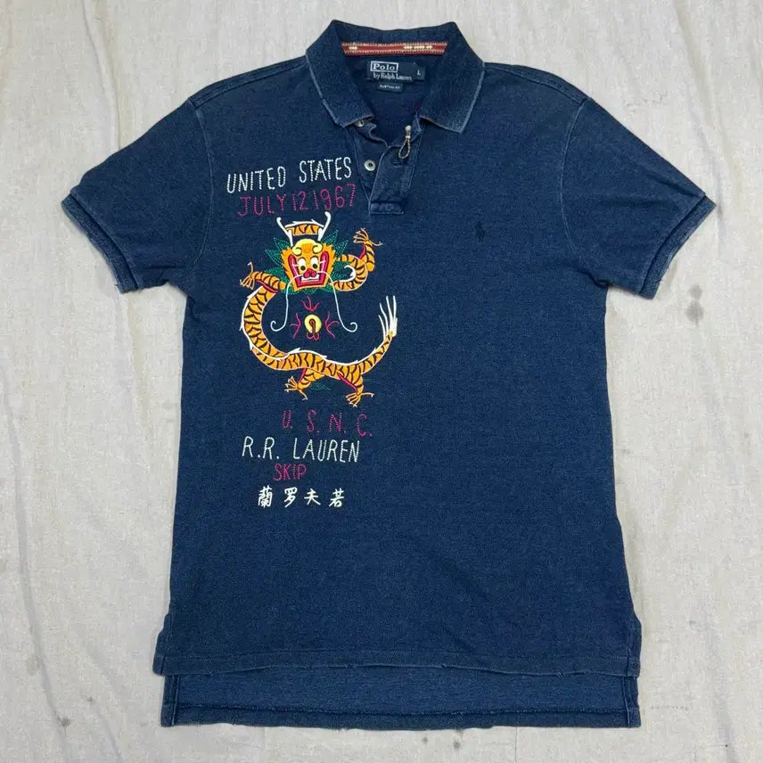 [BUNJANG] Polo Ralph Lauren China Dragon Embroidery Short Sleeve Polo Shirt L / 폴로랄프로렌 차이나 용자수 반팔 카라티 L