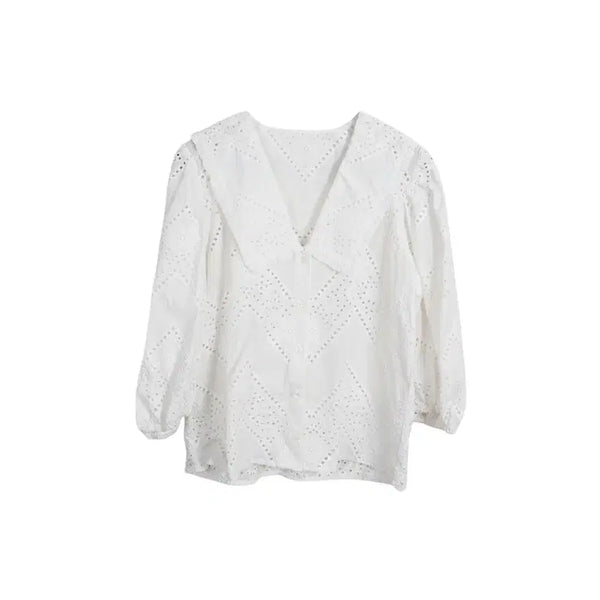 [BUNJANG] Women's Round Neck Punching Blouse / 여성77/ 세일러카라 펀칭 블라우스WT 29-94