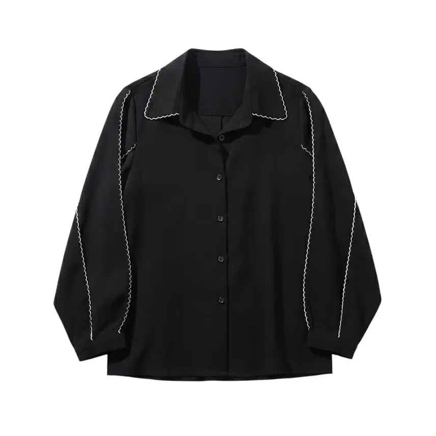 [BUNJANG] Black Wave Line Shirt Jacket Women's Size 77 / 여성77/ 블랙 물결라인 셔츠자켓 29-99