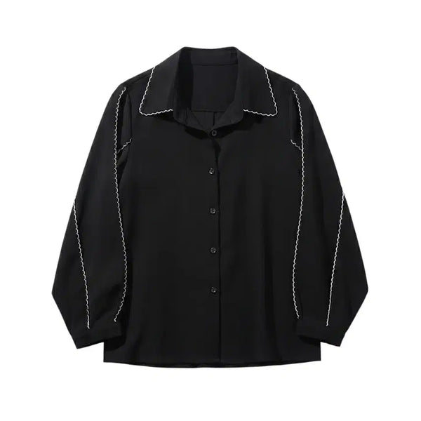 [BUNJANG] Black Wave Line Shirt Jacket Women's Size 77 / 여성77/ 블랙 물결라인 셔츠자켓 29-99