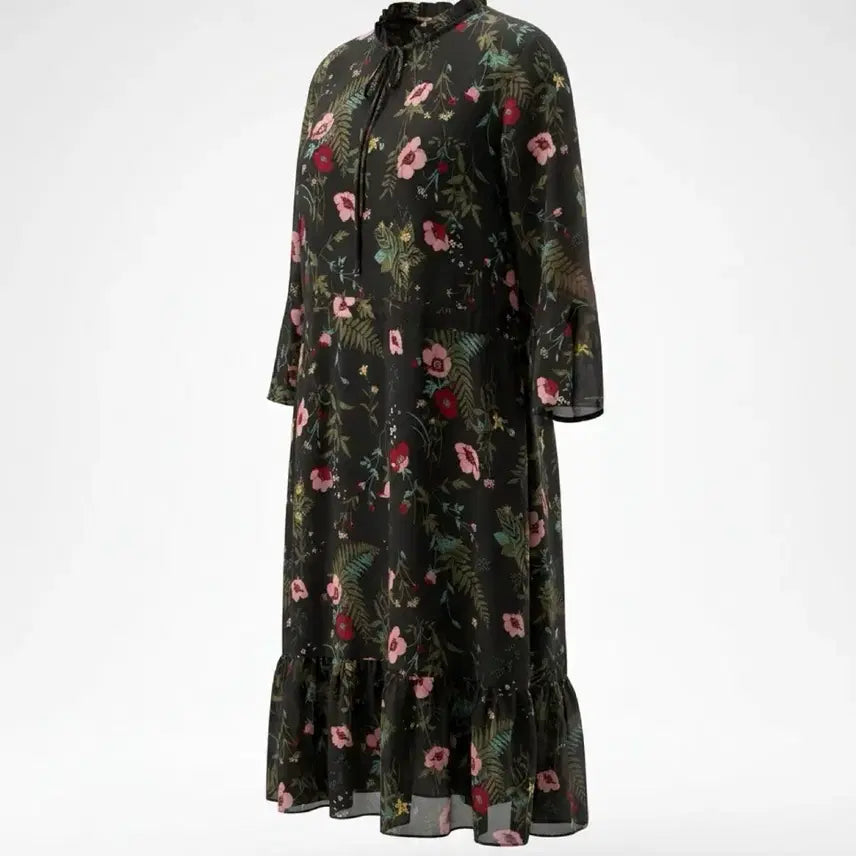 [BUNJANG] Women's Floral Pattern Frill Long Dress / 여성90/ 홈쇼핑 플로럴 패턴 프릴 원피스