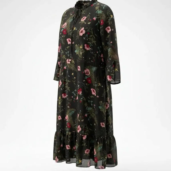 [BUNJANG] Women's Floral Pattern Frill Long Dress / 여성90/ 홈쇼핑 플로럴 패턴 프릴 원피스