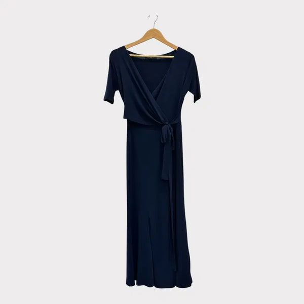 [BUNJANG] Page U Drapey Wrap Ribbon Long Dress Navy / [F] 페이지유 차르르 랩 리본 롱원피스 네이비 Page U