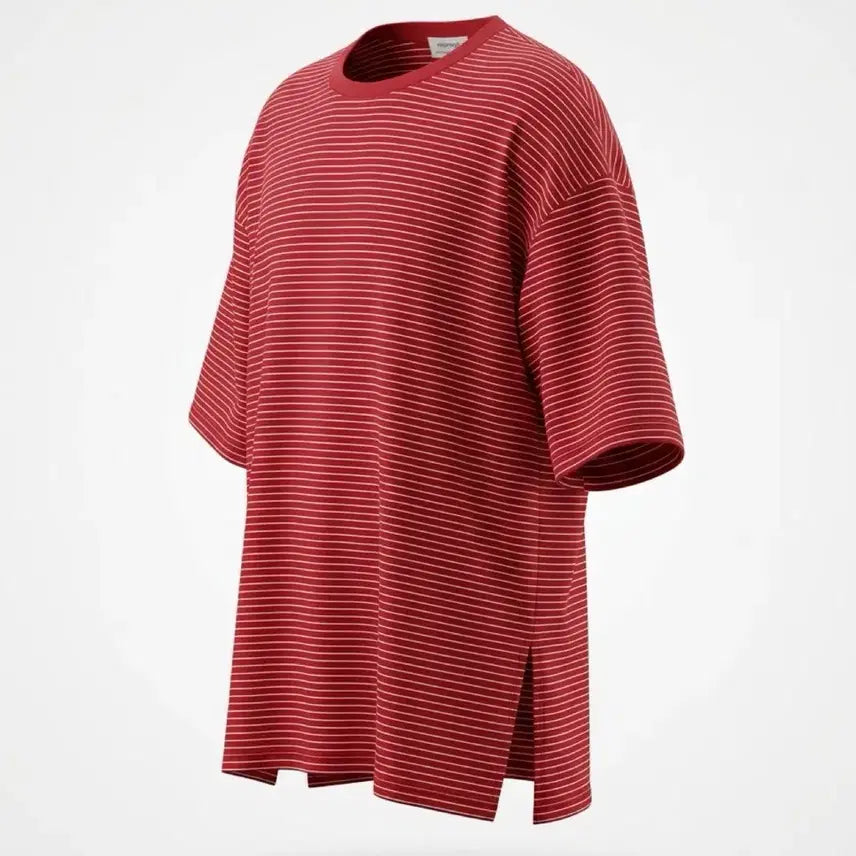 [BUNJANG] Mommys Women's Oversized Stripe Short Sleeve T-Shirt Red / 여성F/ mommys 오버핏 스트라이프 반팔 티셔츠 레드