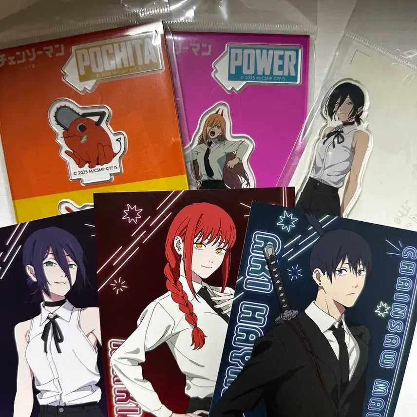 [BUNJANG] Chainsaw Man Akril Stand & Postcard Bundle Set (Reze, Power, Pochita) / (미개봉) 체인소맨 특전 엽서, 아크릴 스탠드 레제, 파워, 포치타 일괄