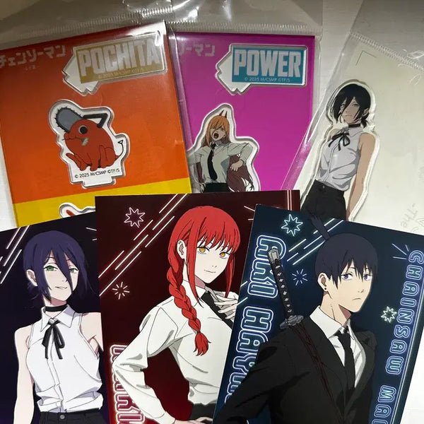 [BUNJANG] Chainsaw Man Akril Stand & Postcard Bundle Set (Reze, Power, Pochita) / (미개봉) 체인소맨 특전 엽서, 아크릴 스탠드 레제, 파워, 포치타 일괄