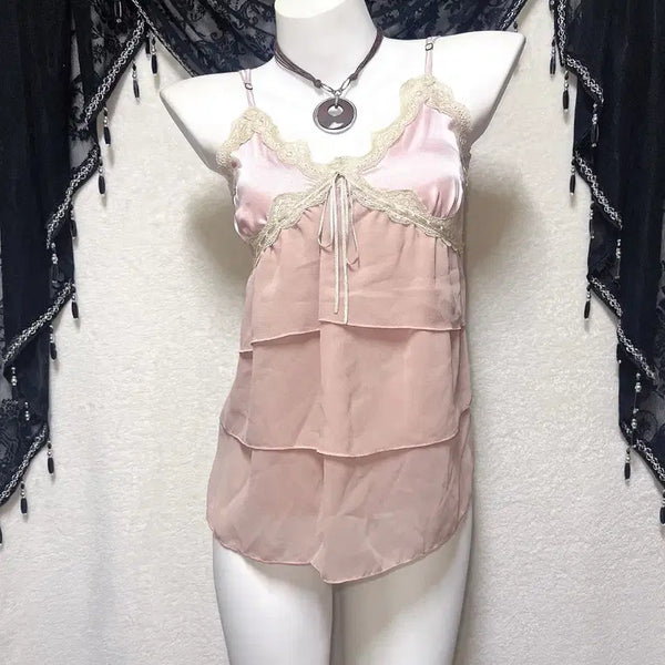 [BUNJANG] Oriental Satin Lace Slip Camisole / 오리엔탈 새틴 레이스슬립 슬리브리스 나시 로맨틱갸루 로걀 핀터 페어리