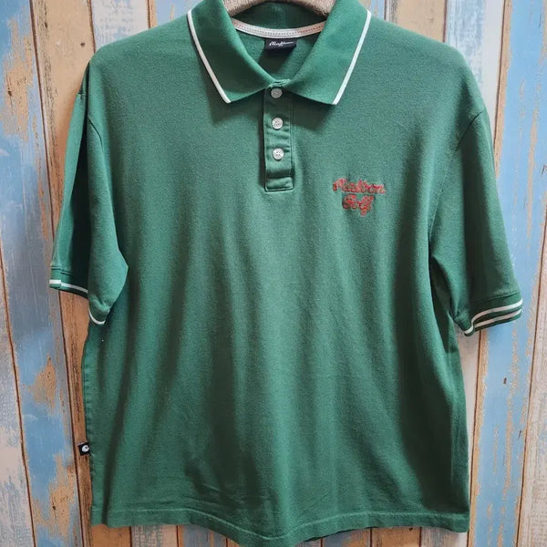 [BUNJANG] Malbon Golf Green Collar Short Sleeve T-Shirt / 말본 골프웨어 자수로고  그린 카라 반팔티셔츠 2XL