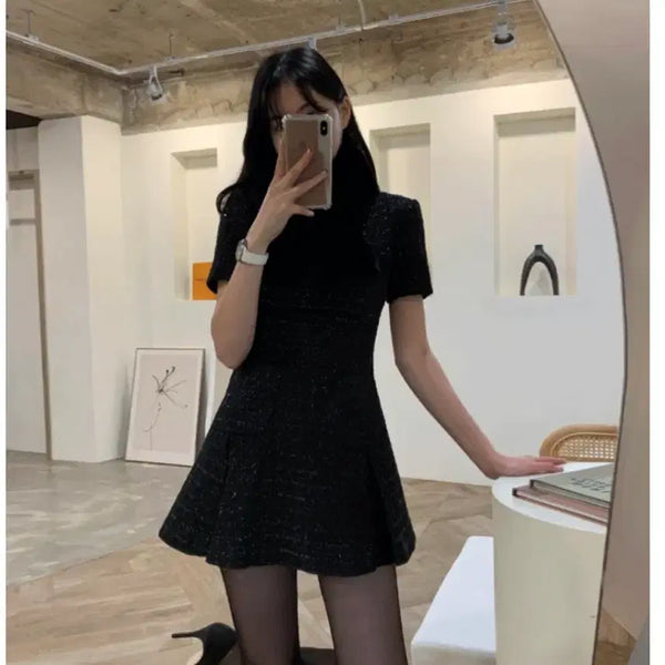 [BUNJANG] JIPPOREM Black Tweed Mini Dress S / 지뽀렘 블랙 트위드 미니원피스 s