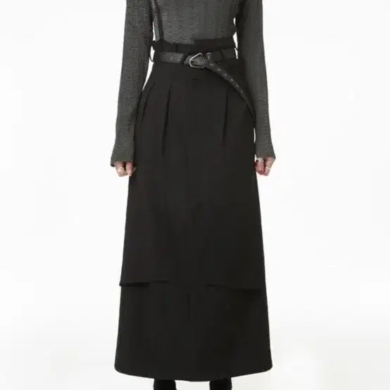 [BUNJANG] Theilma Black Belt & Strap Detail Long Skirt / 더일마 스커트