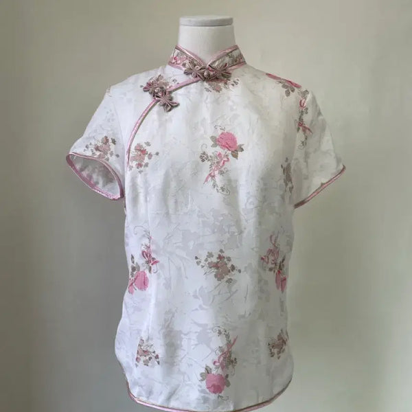 [BUNJANG] Vintage Floral Jacquard Cheongsam Blouse / 빈티지 플로럴 자카드 치파오 블라우스