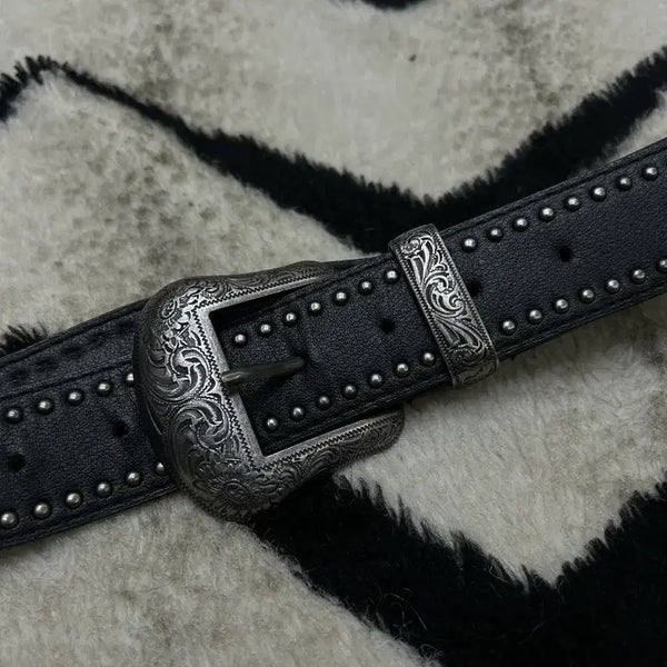 [BUNJANG] Unisex Antique Studded Western Leather Belt / [유니섹스]엔틱 스터드 웨스턴 가죽벨트