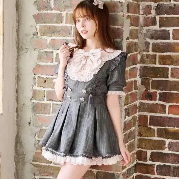 [BUNJANG] Liz Lisa Frill York Ribbon Short Sleeve Setup / LIZ LISA 리즈리사 프릴 요크 리본 반팔 셋업