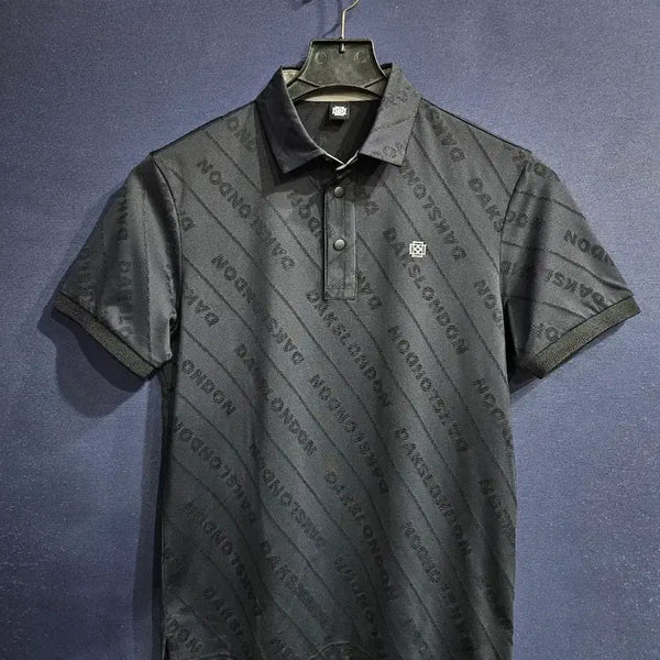 [BUNJANG] Daks Logo Pattern Black Men's Slim Fit 95 Golf Short-Sleeve Polo Shirt / 닥스 로고패턴 블랙 남성 슬림핏 95 골프 카라반팔티