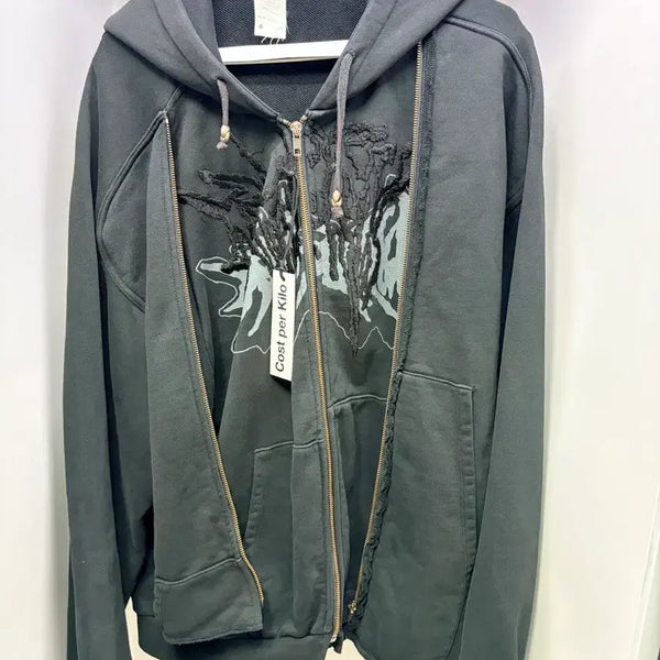 [BUNJANG] Cost Per Killo Graffiti Double Zip Hoodie Black XL / 코스트퍼킬로 그래피티 더블 집 후디 후드 집업 블랙 XL