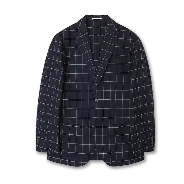 [BUNJANG] Hilton Navy Window Pane Check "Ring Jacket Design" Feather Jacket / 힐튼 [Hilton] 네이비 윈도우페인 체크 "링자켓 디자인" 피처 자켓