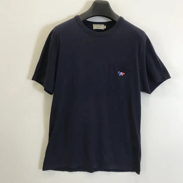 [BUNJANG] Maison Kitsuné Tricolor Fox Patch Short Sleeve T-Shirt Navy M / 메종키츠네 트리컬러 폭스패치 반팔 네이비 [M]