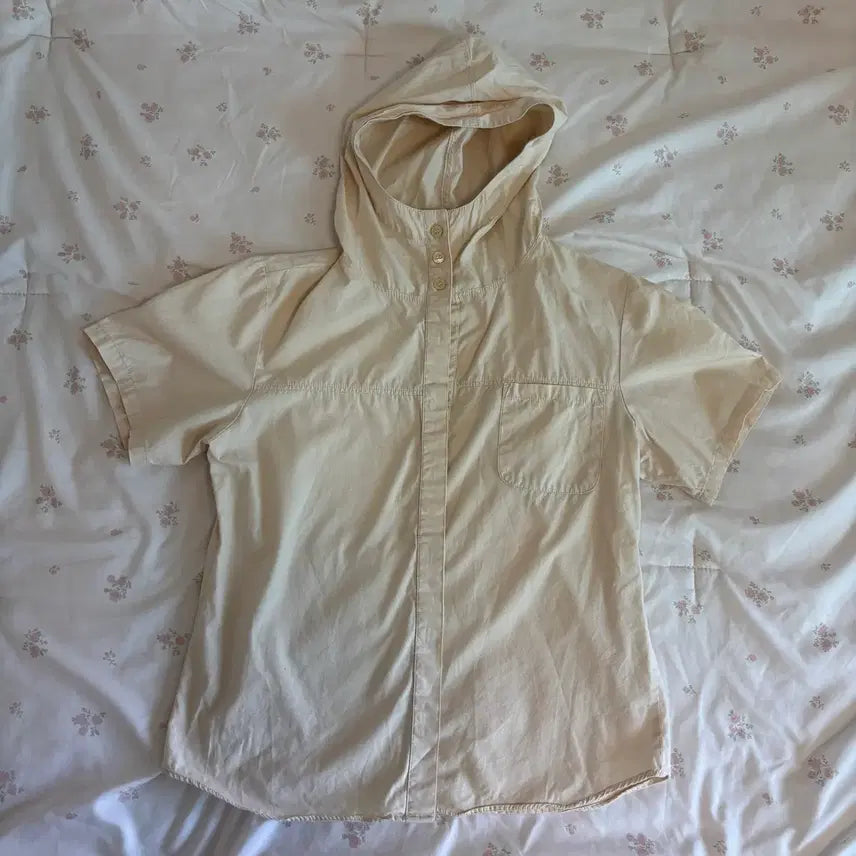 [BUNJANG] Vintage Light Beige Hooded Shirt / 빈티지 연베이지 후드 셔츠