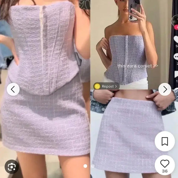 [BUNJANG] Zara Tweed Corset Skirt Set Lavender / 자라 트위드 코르셋 스커트 세트 라벤더