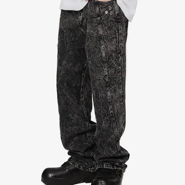 [BUNJANG] Flavorism Lightning Washed Cracked Denim Pants M / 플레이버리즘 라이트닝 워시드 크랙 데님 팬츠 M