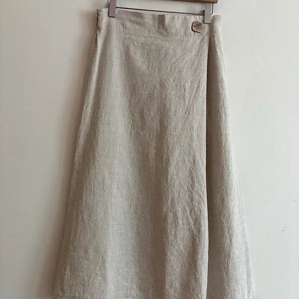 [BUNJANG] Beige Linen Button Skirt / 베이지 버튼 린넨 스커트